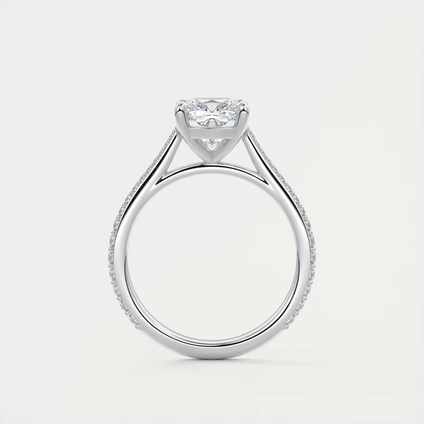 2.45 Ct The Cathedral Pavé Cushion Solitaire Ring Engagement Ring