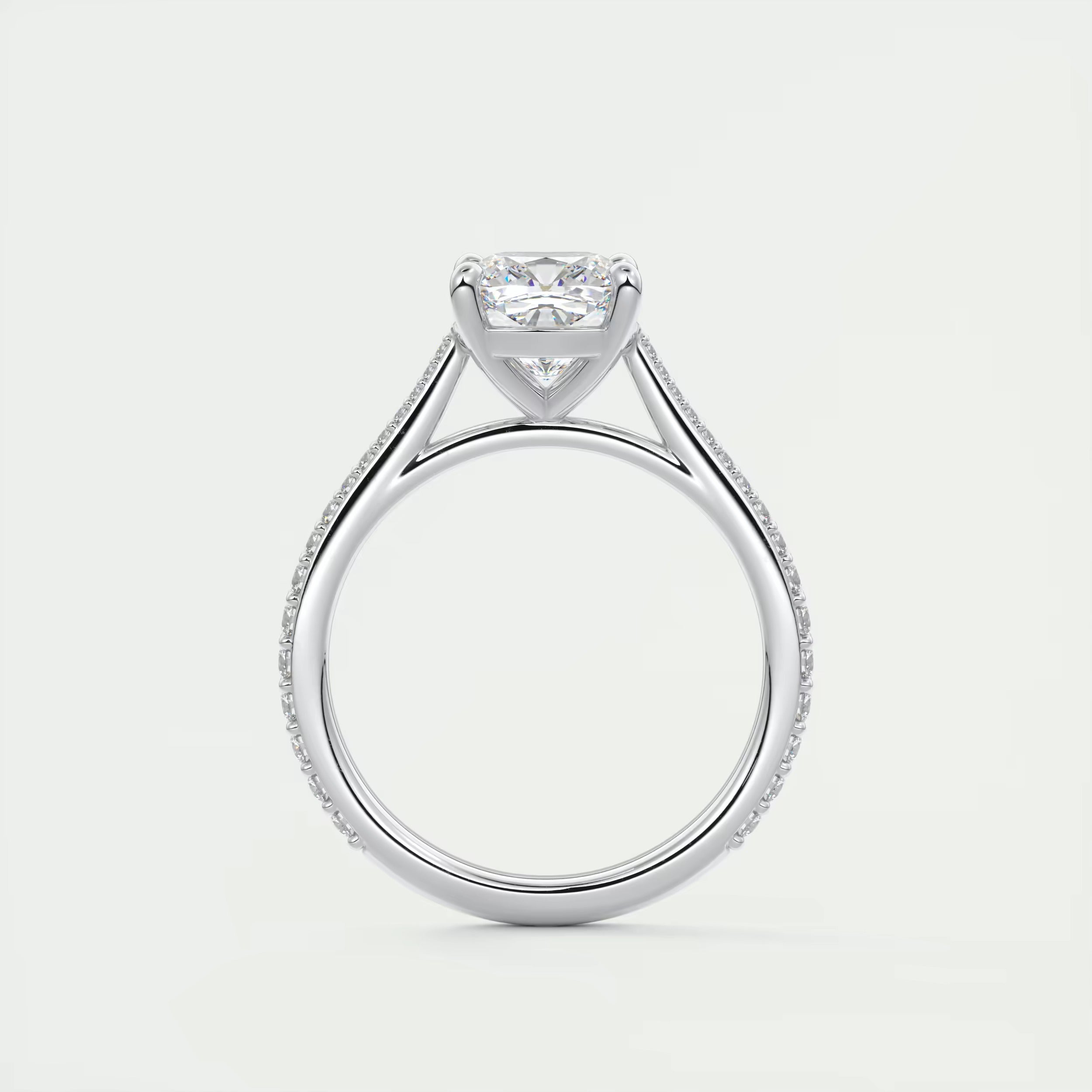 2.45 Ct The Cathedral Pavé Cushion Solitaire Ring Engagement Ring