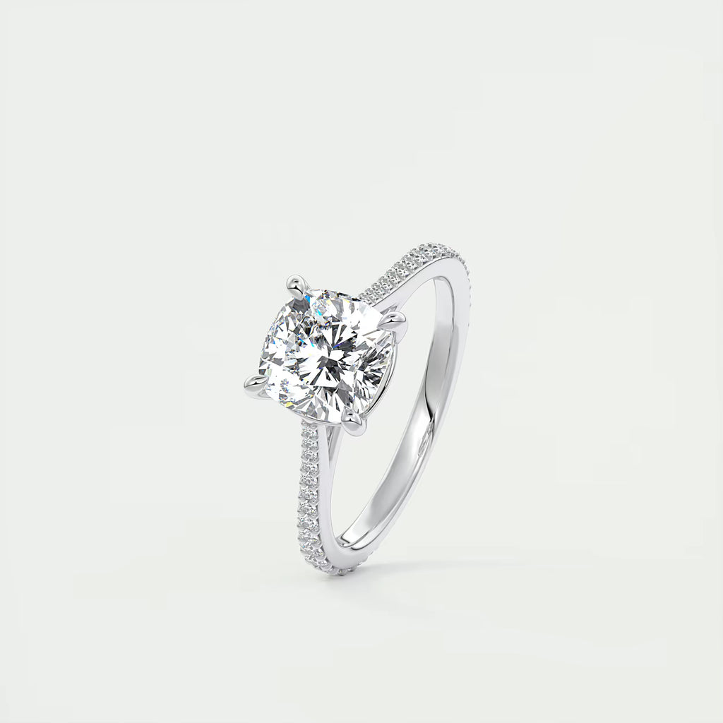 2.45 Ct The Cathedral Pavé Cushion Solitaire Ring Engagement Ring