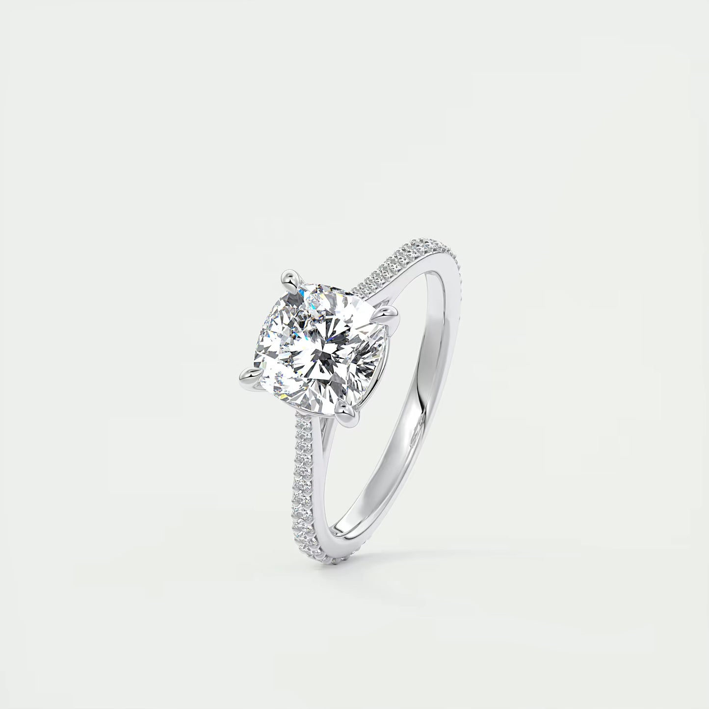 2.45 Ct The Cathedral Pavé Cushion Solitaire Ring Engagement Ring