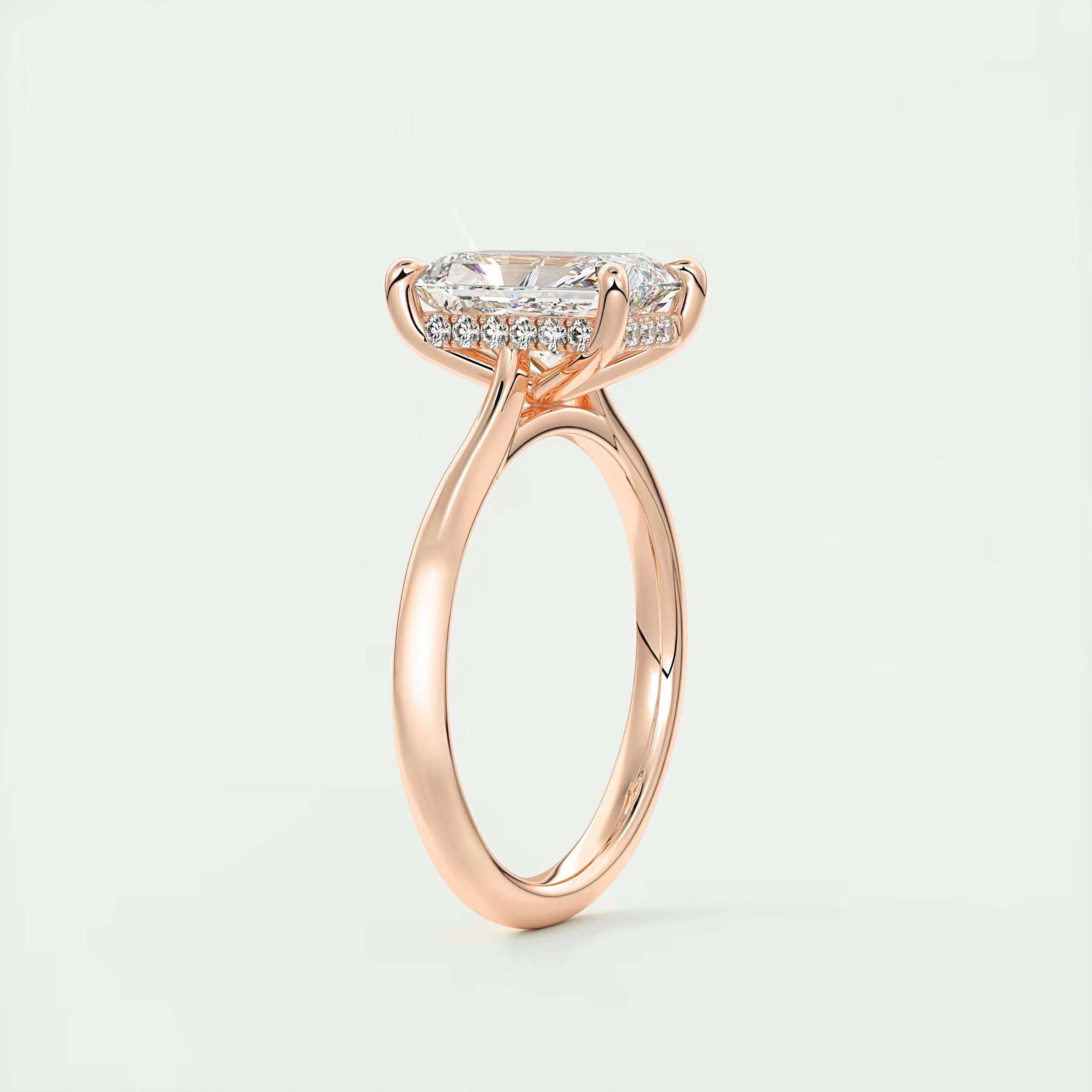 2.80 Ct The Cathedral Center Stone Radiant Hidden Halo Engagement Ring