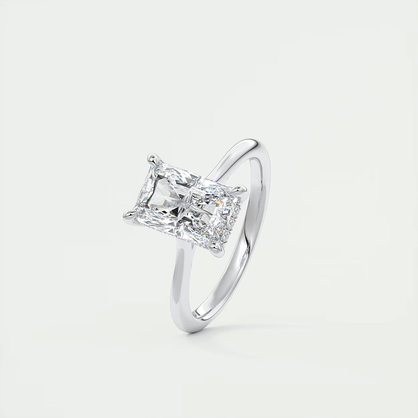 2.80 Ct The Cathedral Center Stone Radiant Hidden Halo Engagement Ring