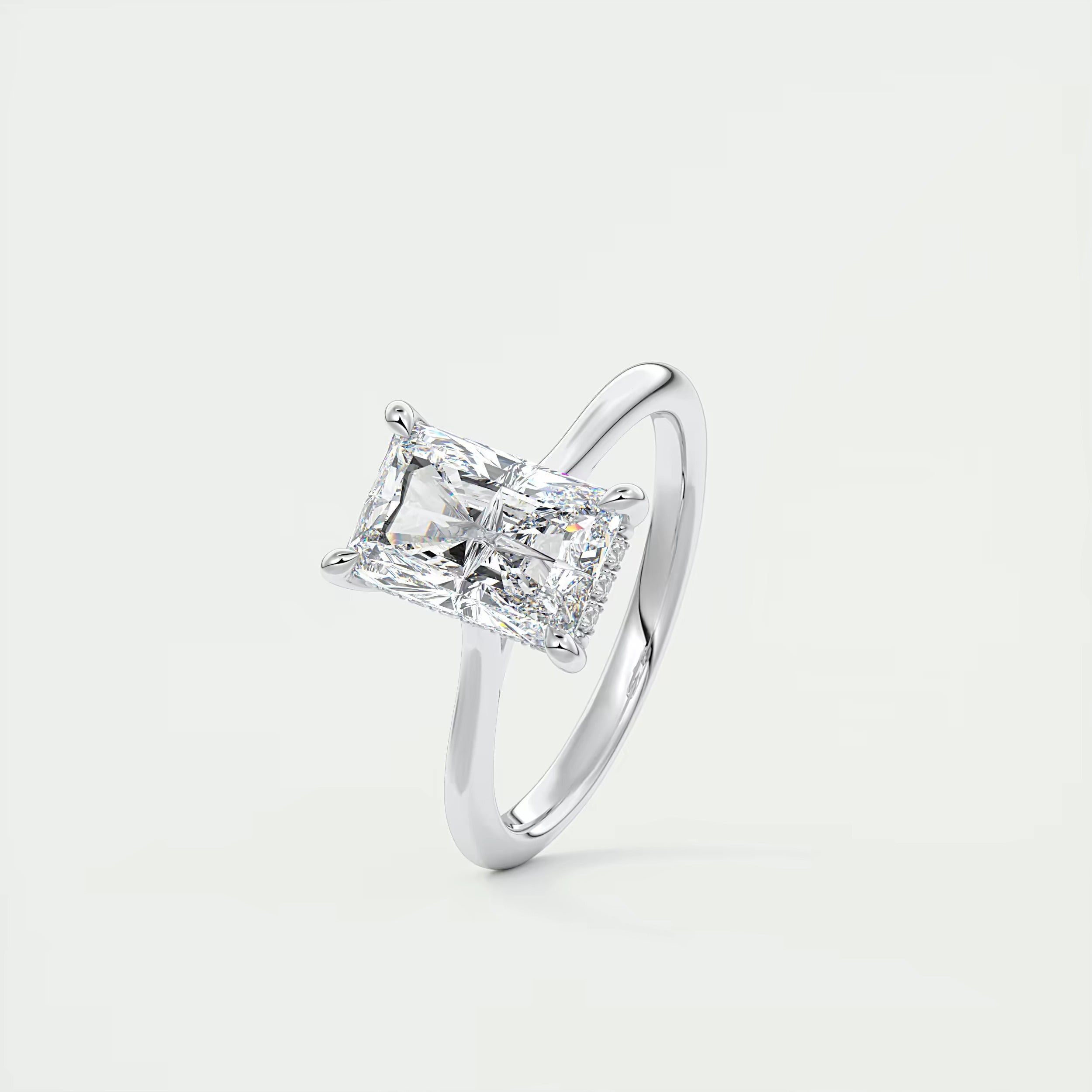 2.80 Ct The Cathedral Center Stone Radiant Hidden Halo Engagement Ring