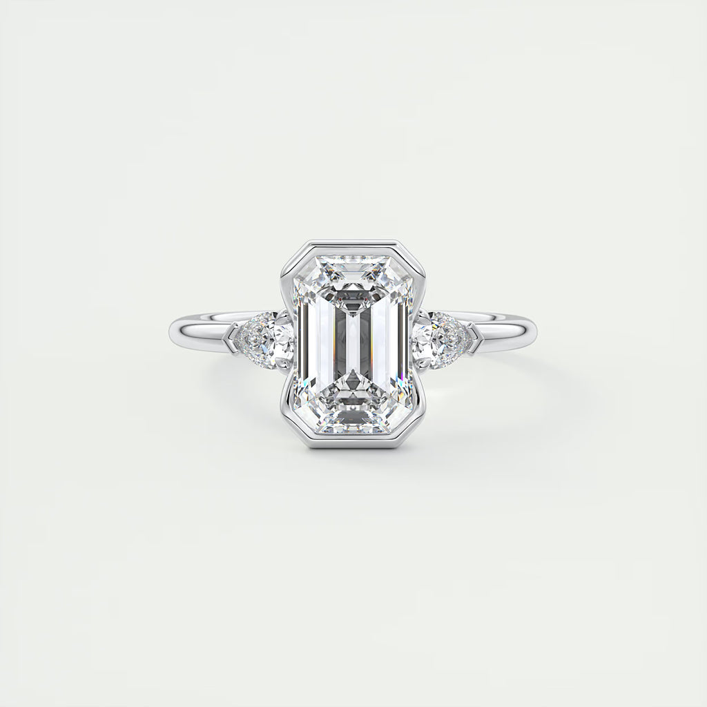 2.50Ct Center Stone Emerald & Side Stone Pear - Engagement Rings