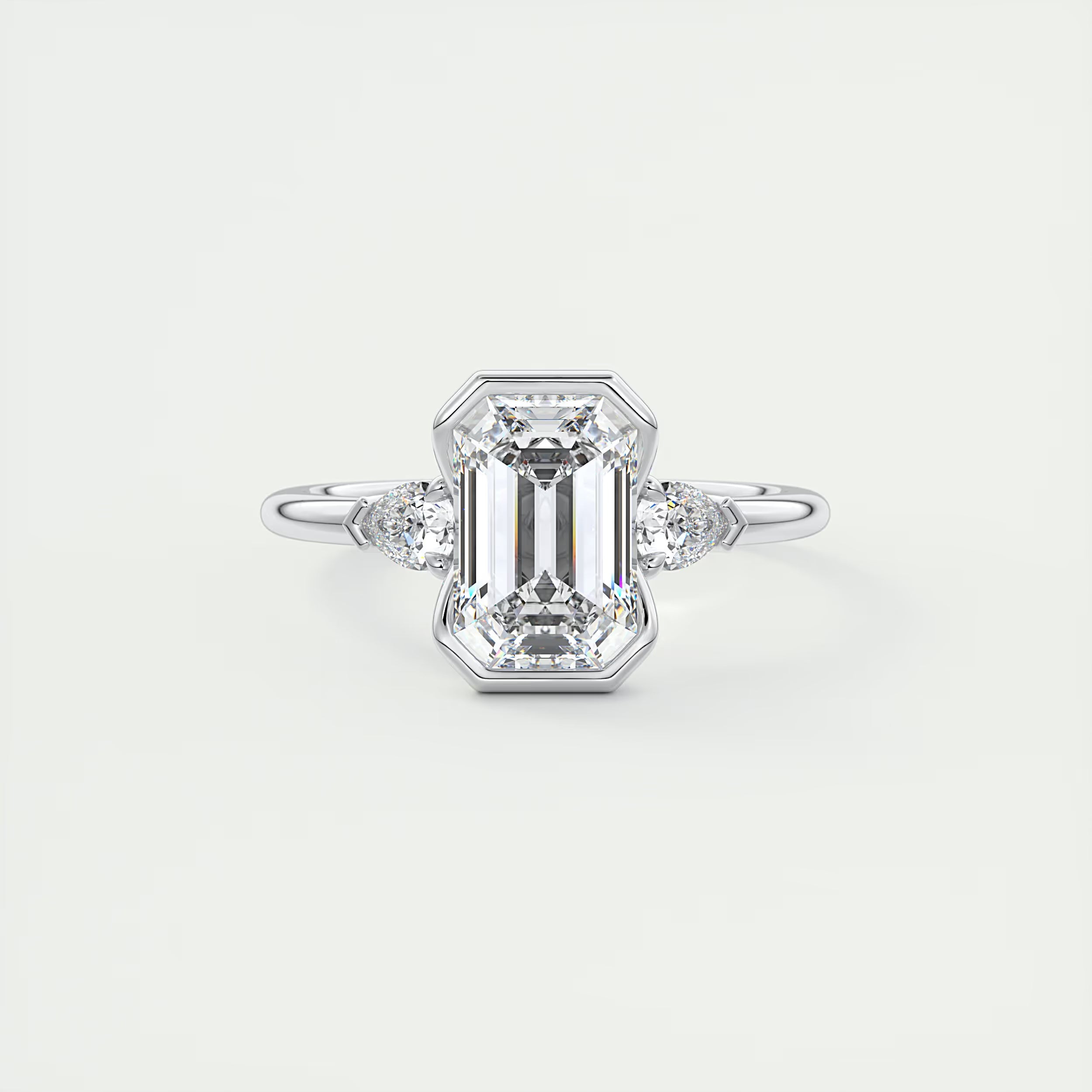 2.50Ct Center Stone Emerald & Side Stone Pear - Engagement Rings