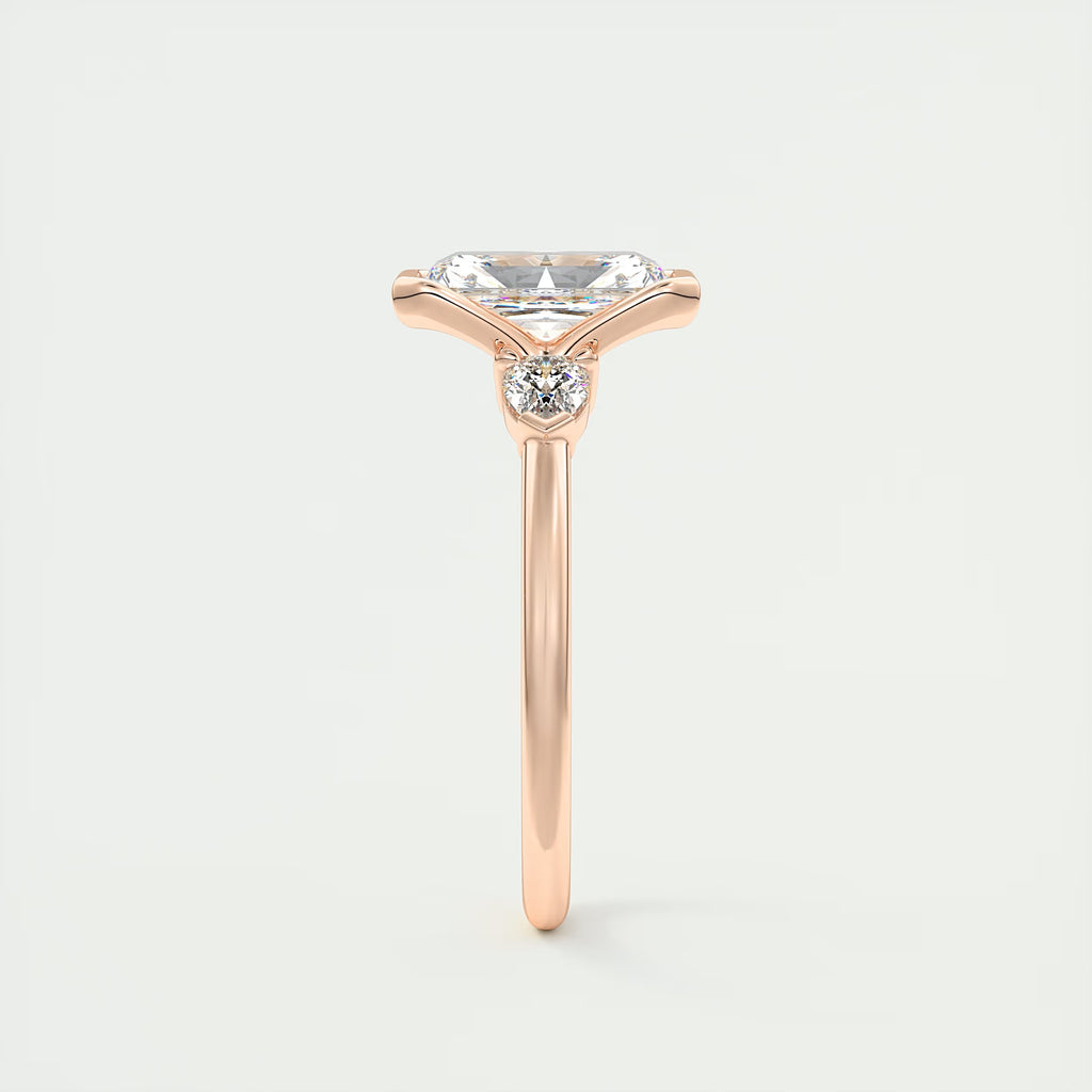 2.50 Ct Clutch Radiant & Pear Three Stone Engagement Rings