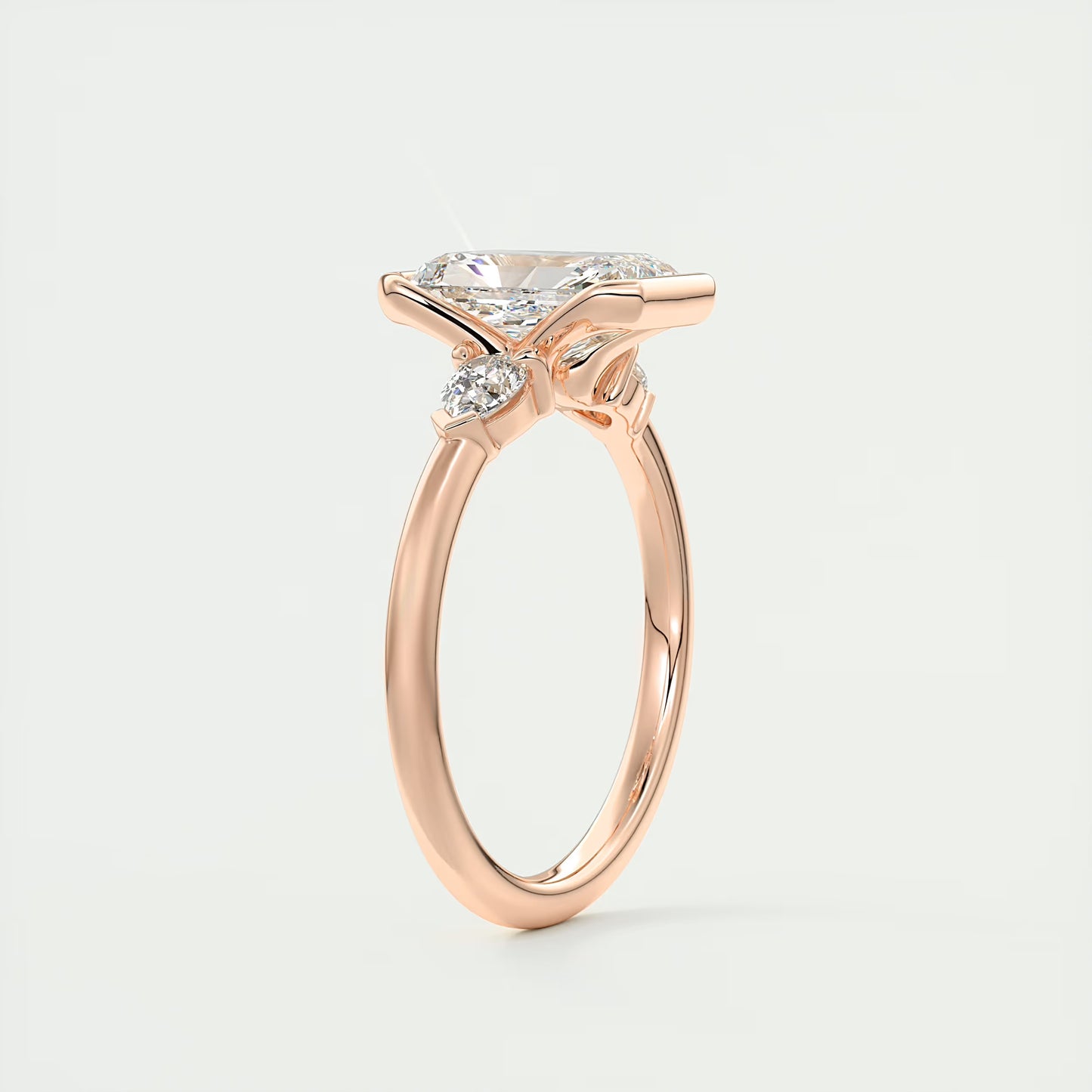 2.50 Ct Clutch Radiant & Pears Three Stone Engagement Rings