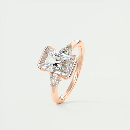2.50 Ct Clutch Radiant & Pears Three Stone Engagement Rings