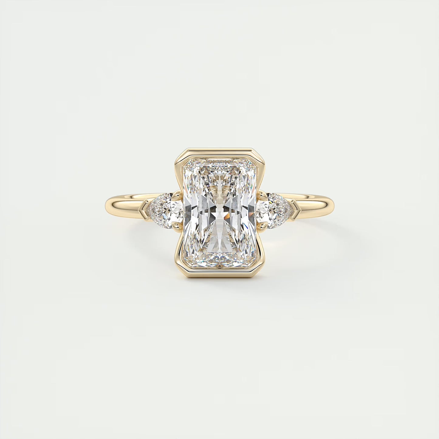 2.50 Ct Clutch Radiant & Pears Three Stone Engagement Rings
