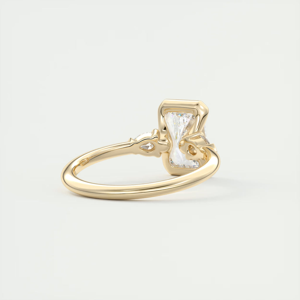 2.50 Ct Clutch Radiant & Pear Three Stone Engagement Rings