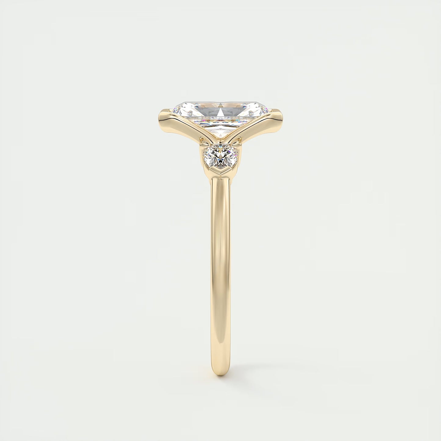 2.50 Ct Clutch Radiant & Pears Three Stone Engagement Rings