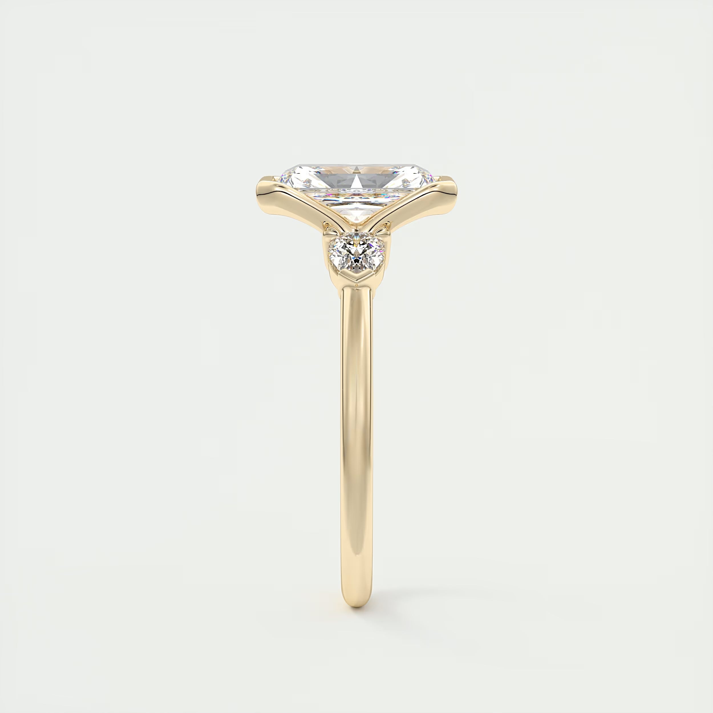 2.50 Ct Clutch Radiant & Pear Three Stone Engagement Rings