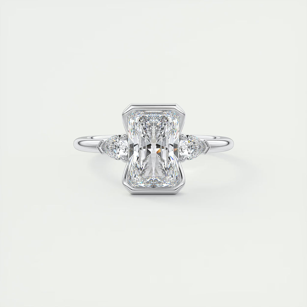 2.50 Ct Clutch Radiant & Pear Three Stone Engagement Rings