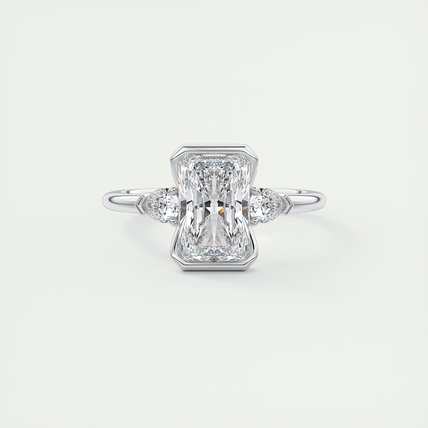 2.50 Ct Clutch Radiant & Pears Three Stone Engagement Rings
