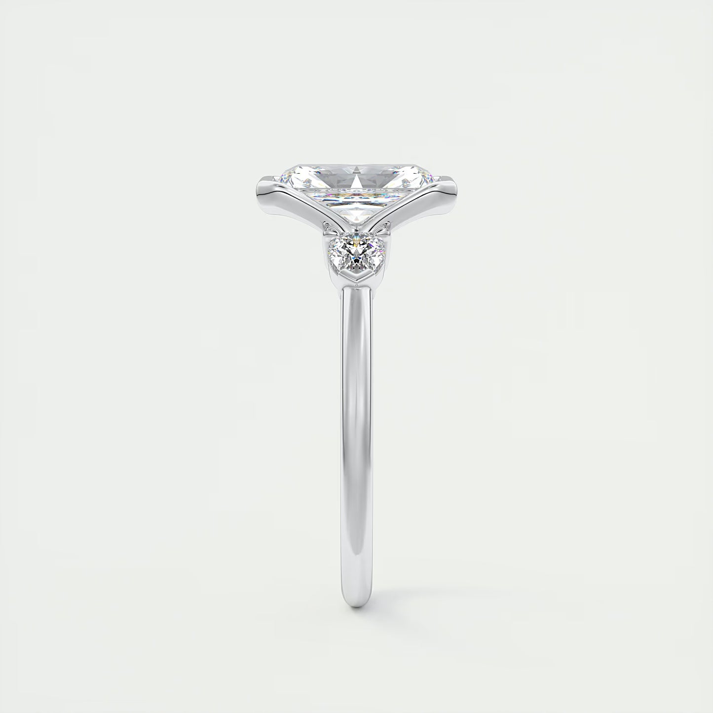2.50 Ct Clutch Radiant & Pears Three Stone Engagement Rings