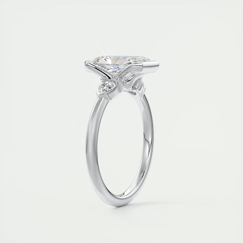 2.50 Ct Clutch Radiant & Pear Three Stone Engagement Rings