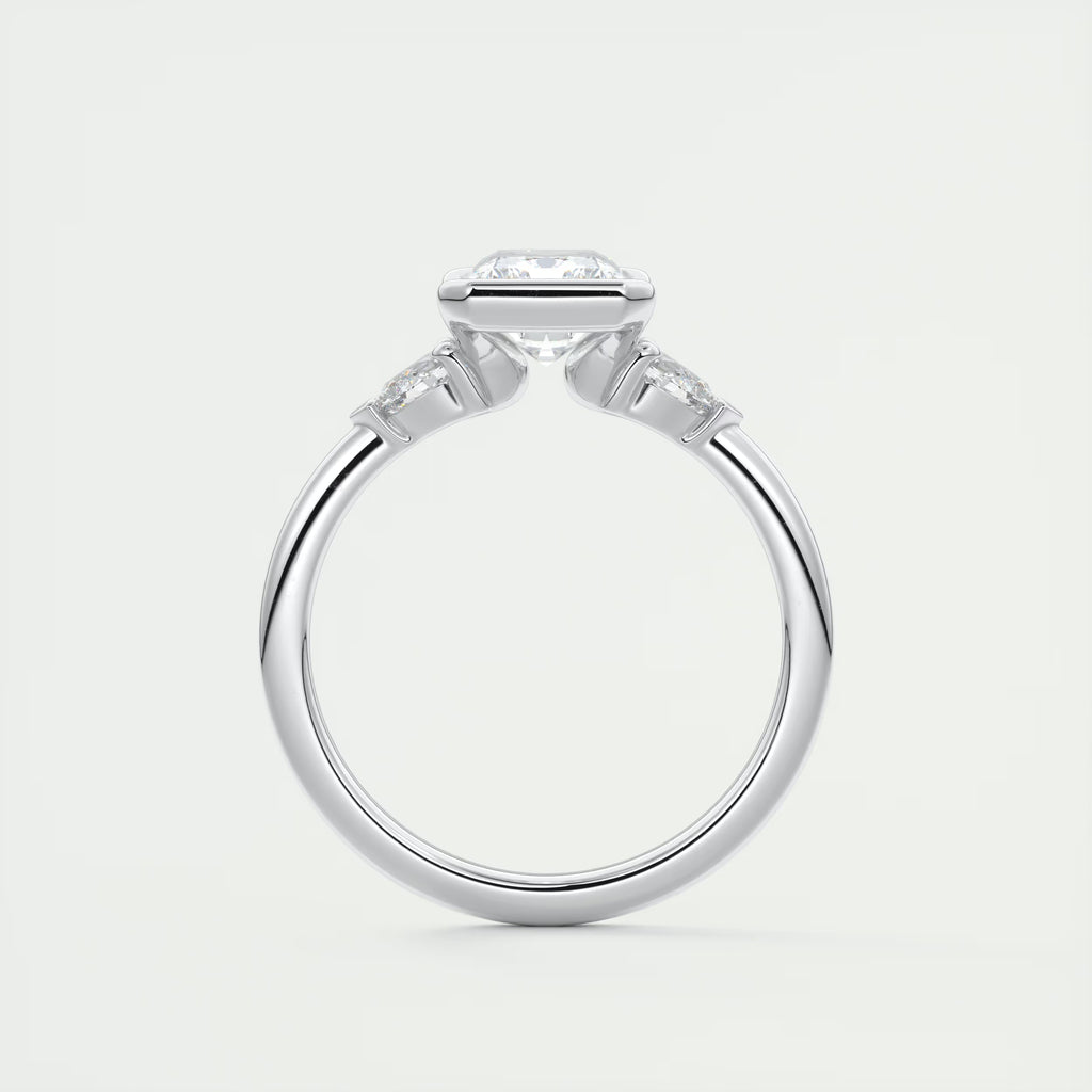 2.50 Ct Clutch Radiant & Pear Three Stone Engagement Rings
