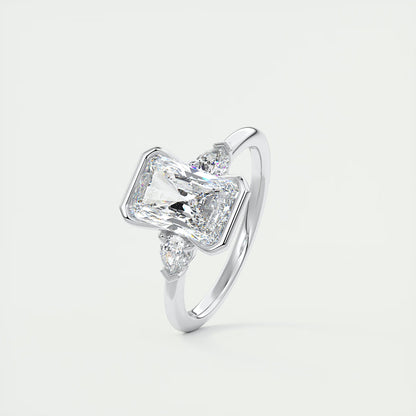 2.50 Ct Clutch Radiant & Pears Three Stone Engagement Rings
