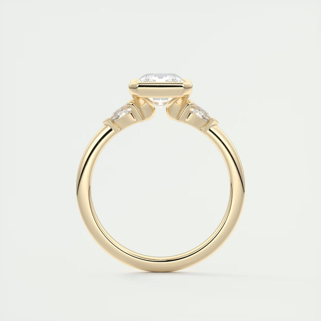 2.50 Ct Clutch Radiant & Pear Three Stone Engagement Rings