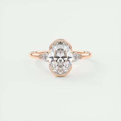 2.50 Ct Clutch Oval & Pears - Oval Clutch Three Stone Engagement Rings