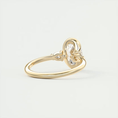 2.50 Ct Clutch Oval & Pears - Oval Clutch Three Stone Engagement Rings
