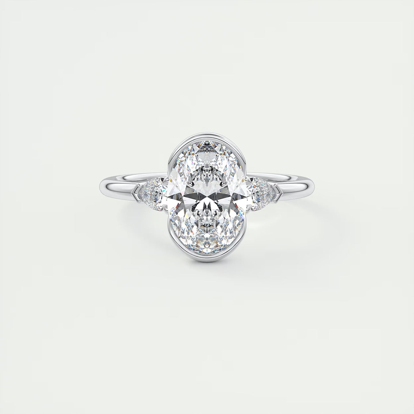 2.50 Ct Clutch Oval & Pears - Oval Clutch Three Stone Engagement Rings
