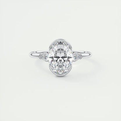 2.50 Ct Clutch Oval & Pears - Oval Clutch Three Stone Engagement Rings