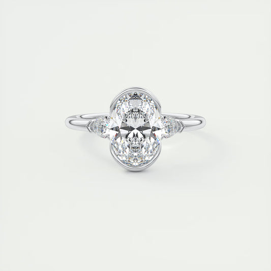 2.50 Ct Clutch Oval & Pears - Oval Clutch Three Stone Engagement Rings