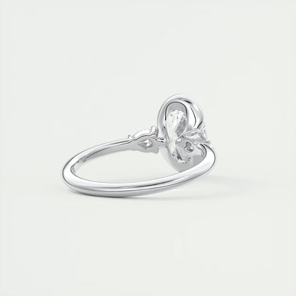 2.50 Ct Clutch Oval & Pears - Oval Clutch Three Stone Engagement Rings