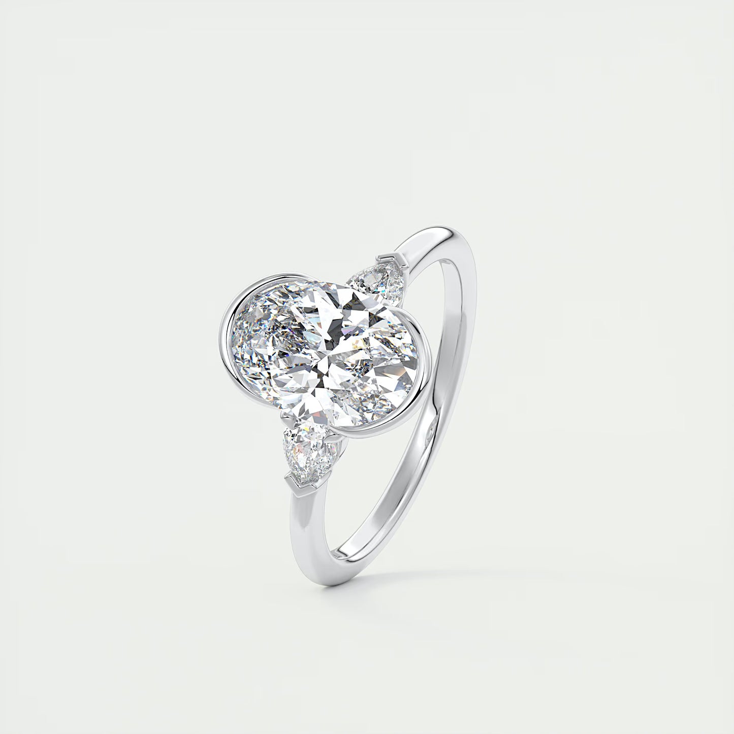 2.50 Ct Clutch Oval & Pears - Oval Clutch Three Stone Engagement Rings