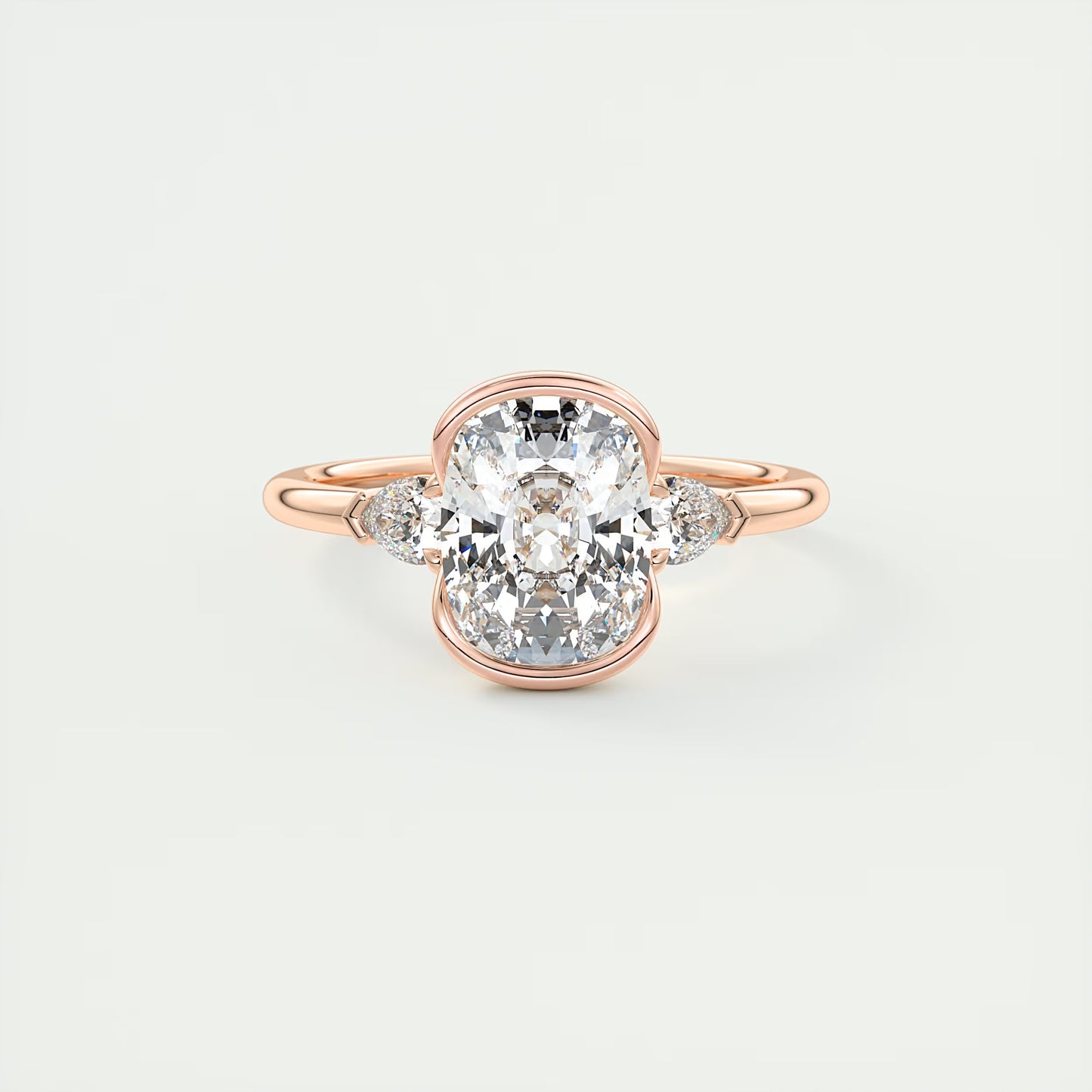 2.50 Clutch Elongated Cushion & Pears Three Stone Engagement Rings