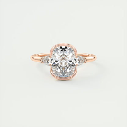 2.50 Clutch Elongated Cushion & Pears Three Stone Engagement Rings