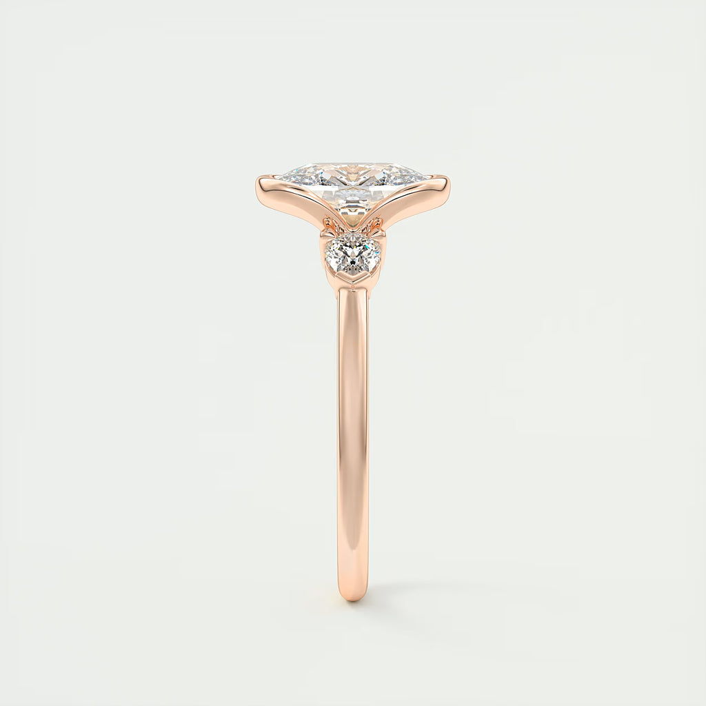 2.50 Clutch Elongated  Center Stone Cushion Three Stone Engagement Rings