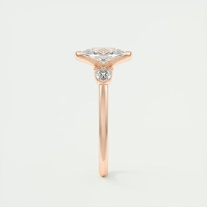 2.50 Clutch Elongated Cushion & Pears Three Stone Engagement Rings