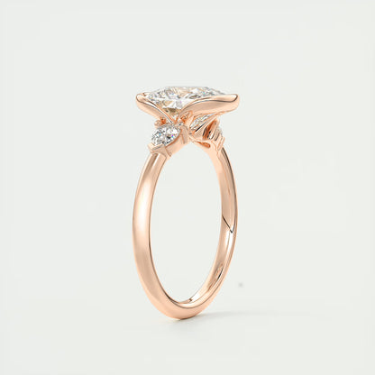 2.50 Clutch Elongated Cushion & Pears Three Stone Engagement Rings