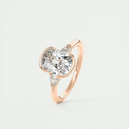 2.50 Clutch Elongated Cushion & Pears Three Stone Engagement Rings