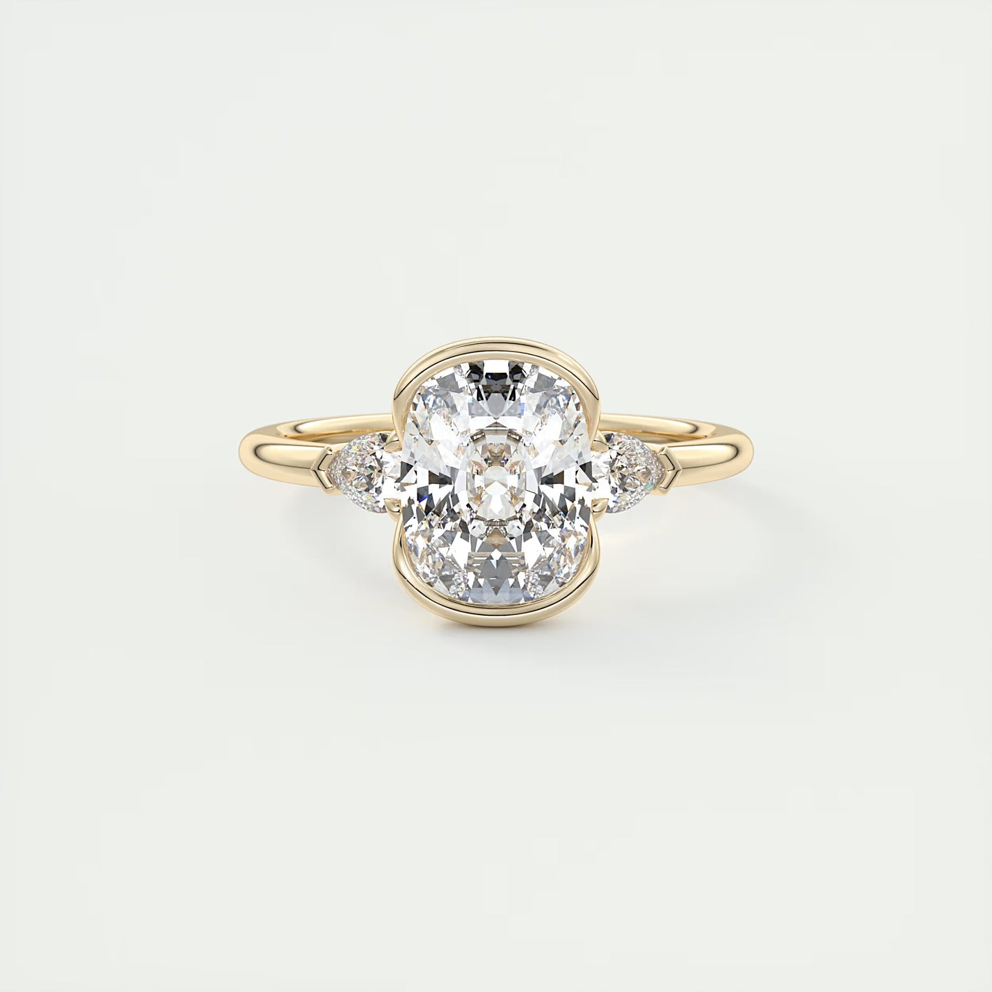 2.50 Clutch Elongated Cushion & Pears Three Stone Engagement Rings