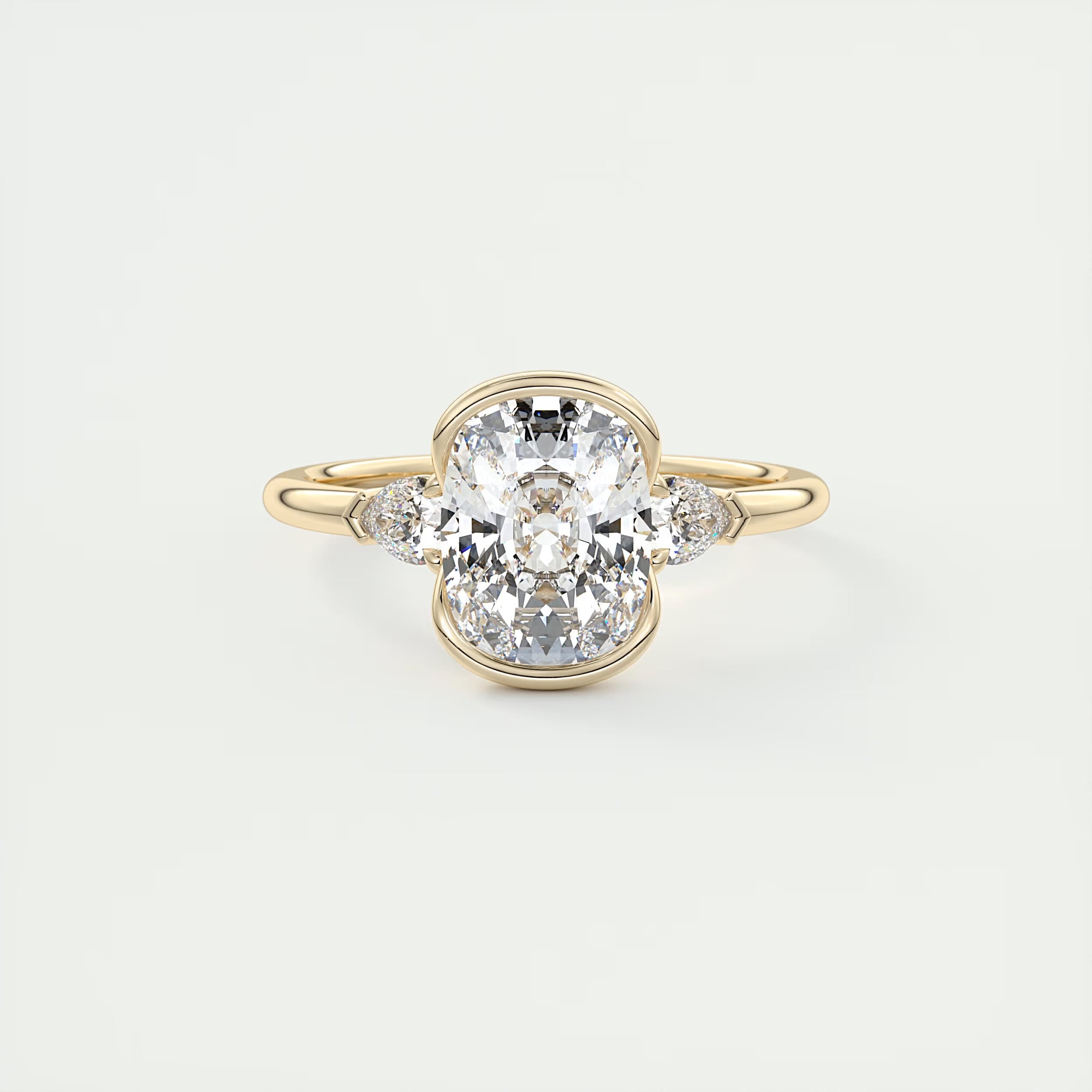 2.50 Ct Clutch Elongated  Center Stone Cushion Three Stone Engagement Rings