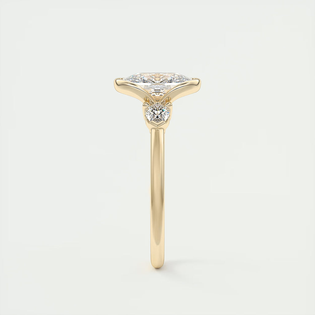 2.50 Clutch Elongated  Center Stone Cushion Three Stone Engagement Rings