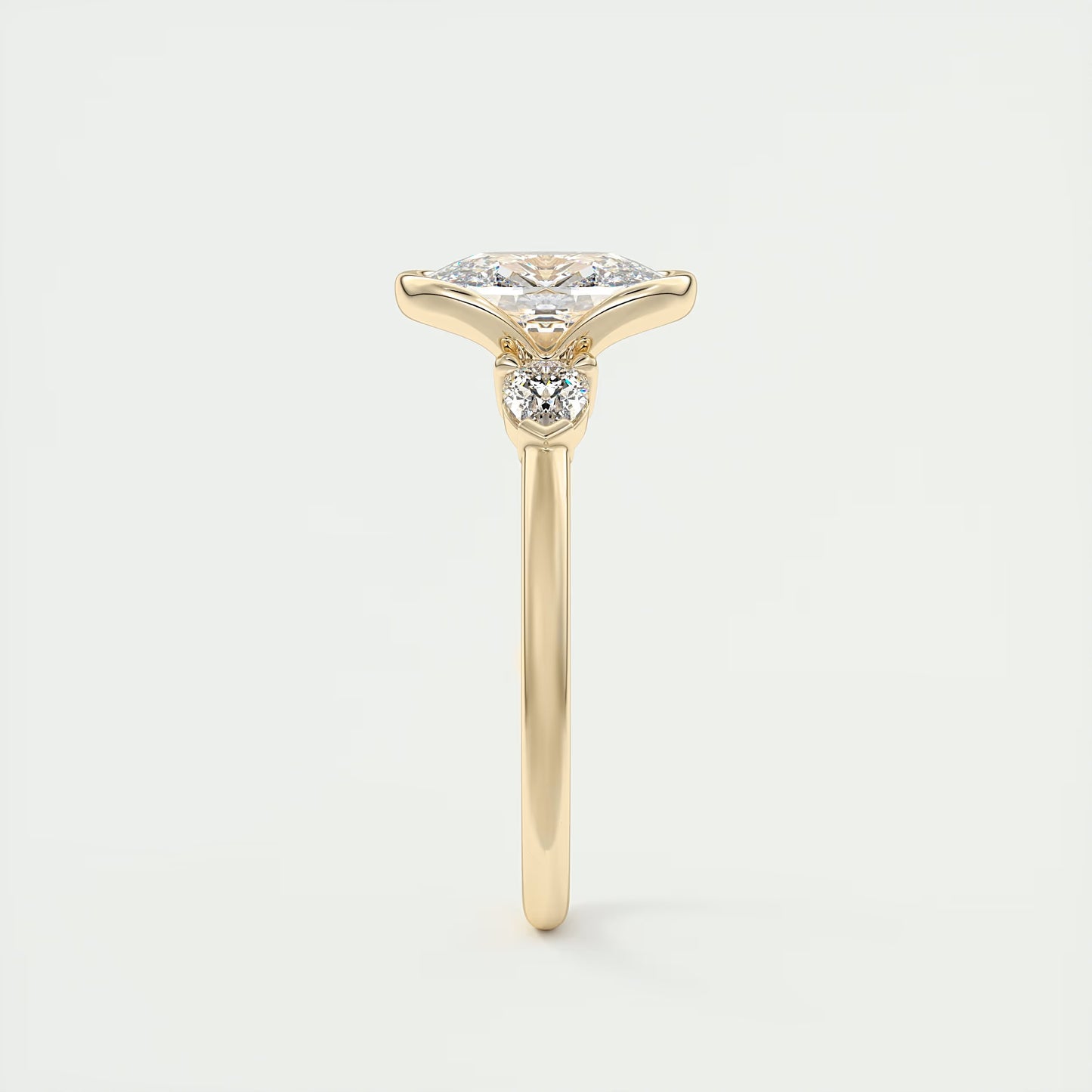 2.50 Clutch Elongated Cushion & Pears Three Stone Engagement Rings