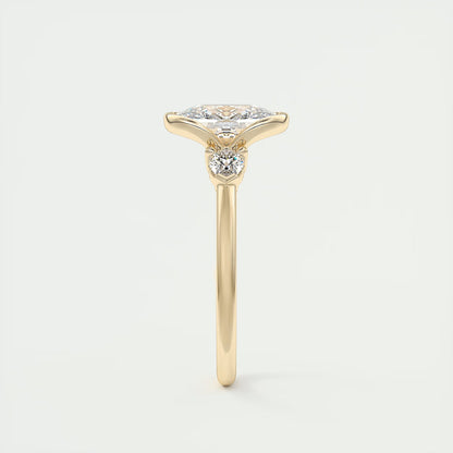 2.50 Clutch Elongated Cushion & Pears Three Stone Engagement Rings