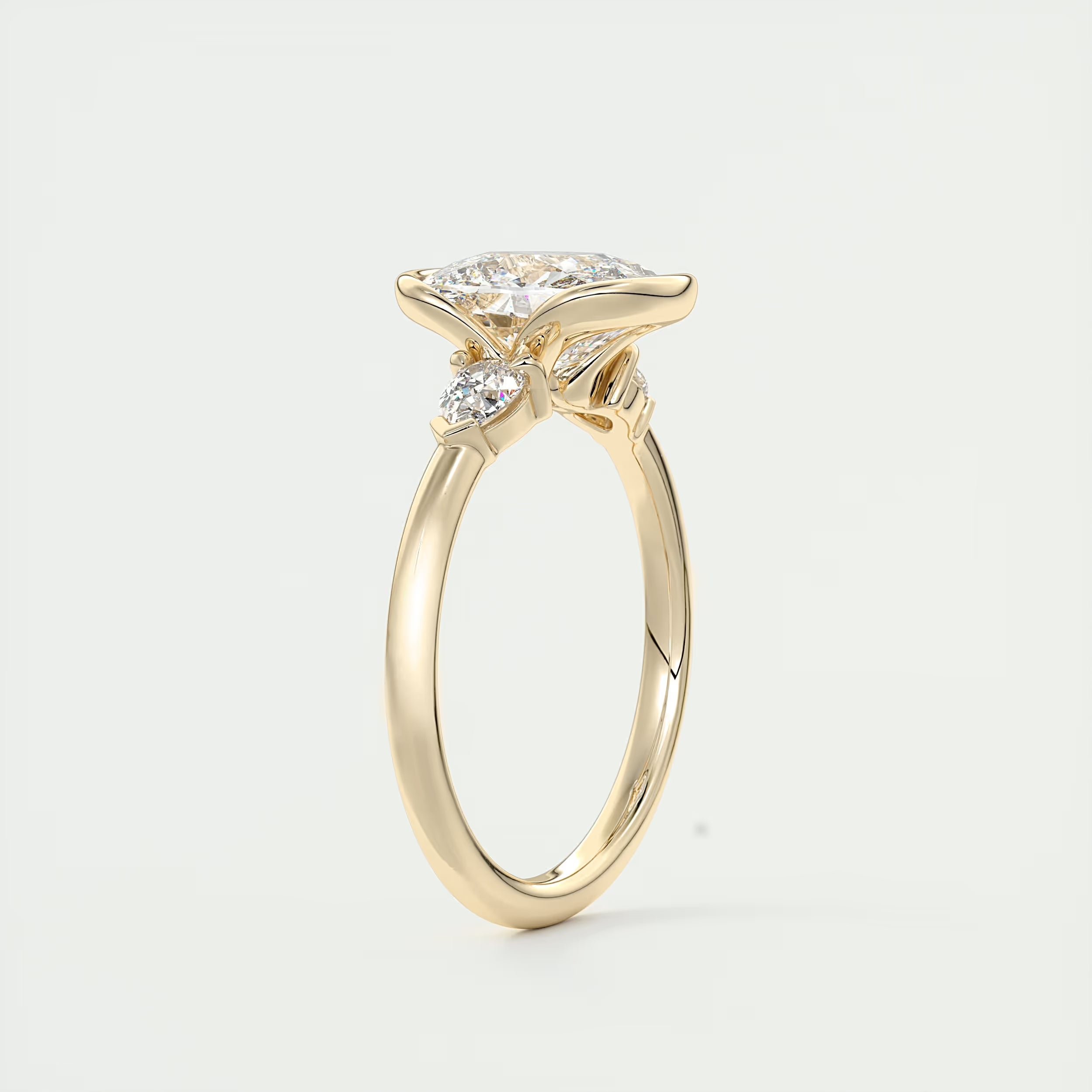 2.50 Ct Clutch Elongated  Center Stone Cushion Three Stone Engagement Rings