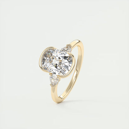 2.50 Clutch Elongated Cushion & Pears Three Stone Engagement Rings