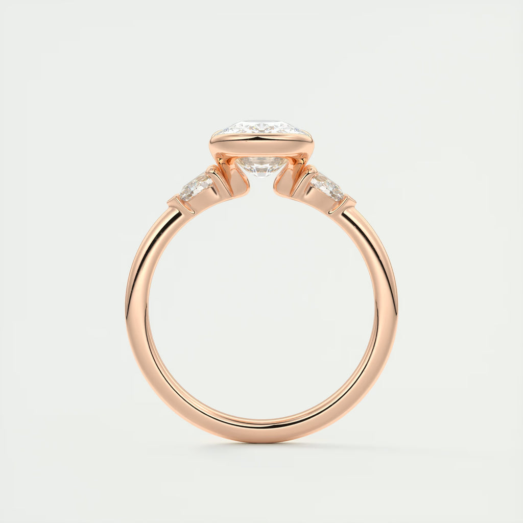 2.50 Clutch Elongated  Center Stone Cushion Three Stone Engagement Rings