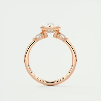 2.50 Clutch Elongated Cushion & Pears Three Stone Engagement Rings