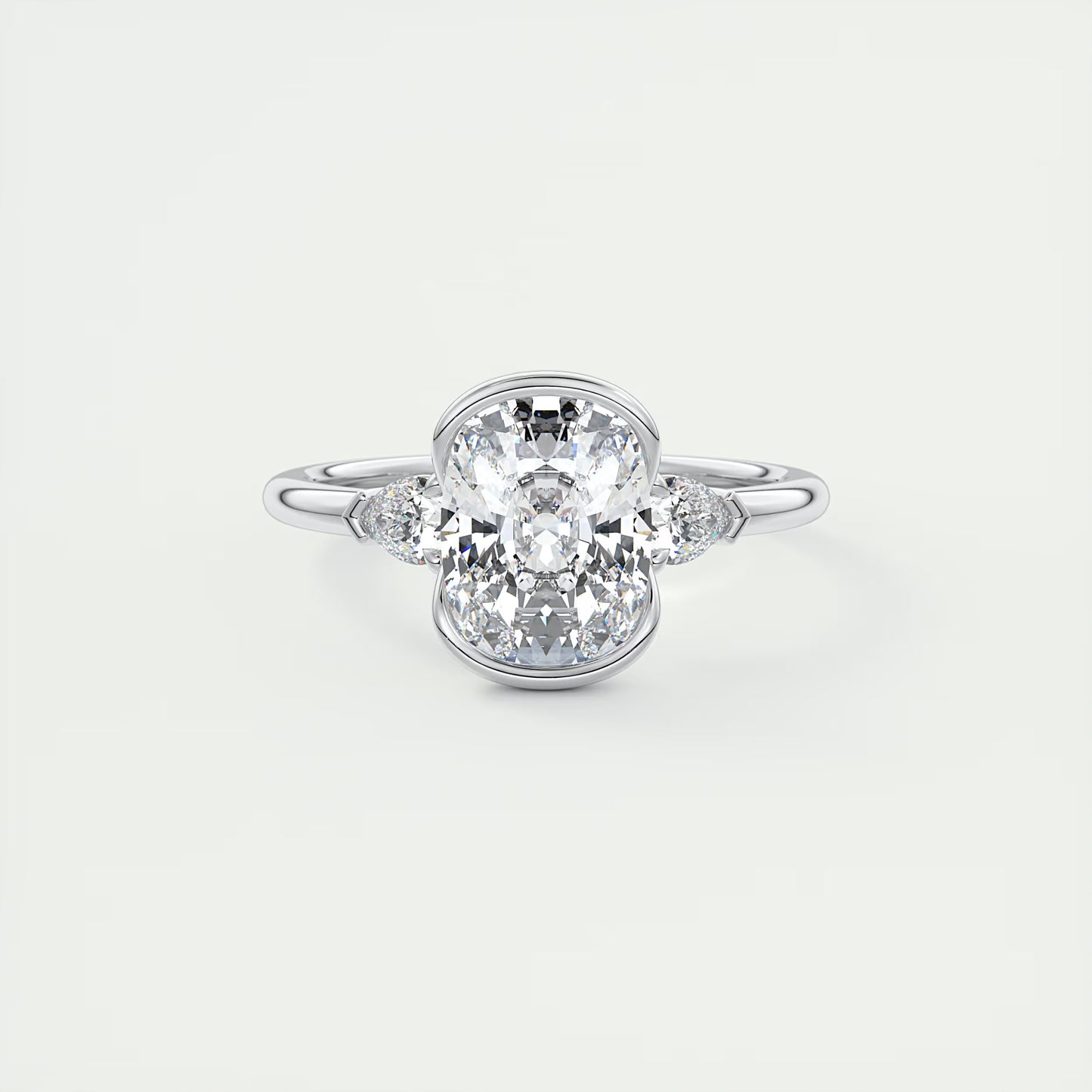 2.50 Clutch Elongated Cushion & Pears Three Stone Engagement Rings