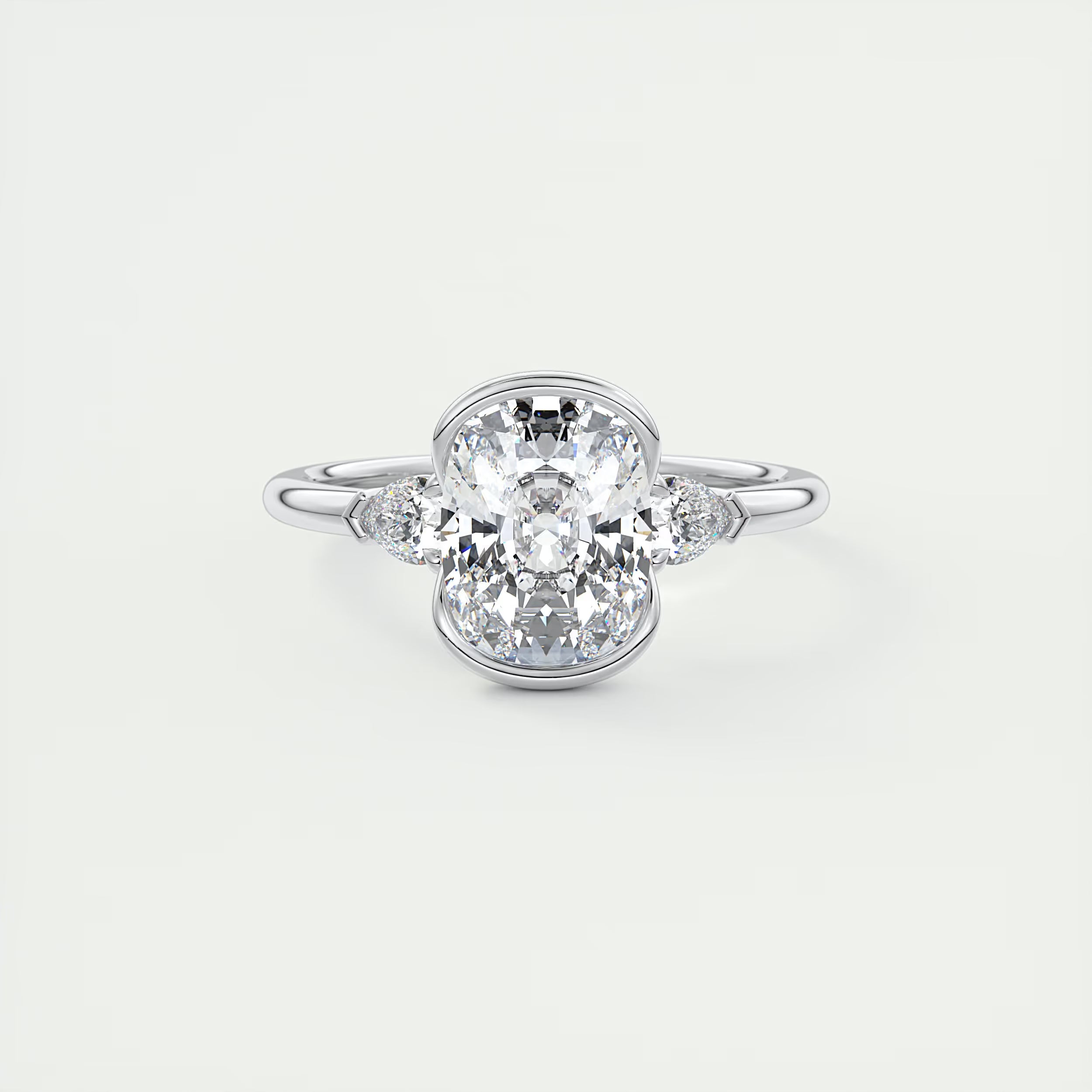 2.50 Clutch Elongated  Center Stone Cushion Three Stone Engagement Rings