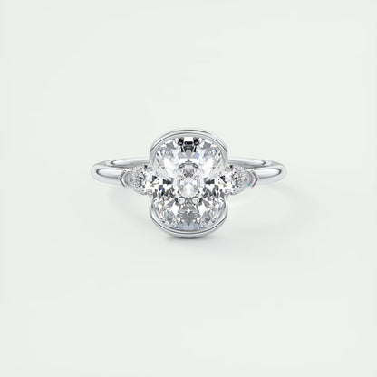 2.50 Clutch Elongated Cushion & Pears Three Stone Engagement Rings