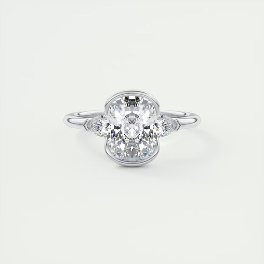 2.50 Clutch Elongated Cushion & Pears Three Stone Engagement Rings