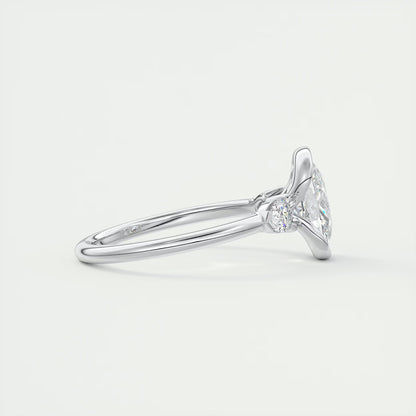 2.50 Clutch Elongated Cushion & Pears Three Stone Engagement Rings